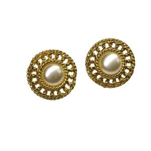 1980s Gold Caged Pearl Vintage Earrings Costume Earrings
